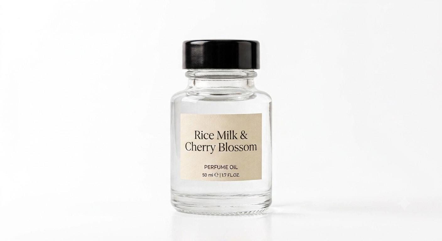 Rice Milk and Cherry Blossom perfume oil concentrate in a glass bottle by Ambre Royale